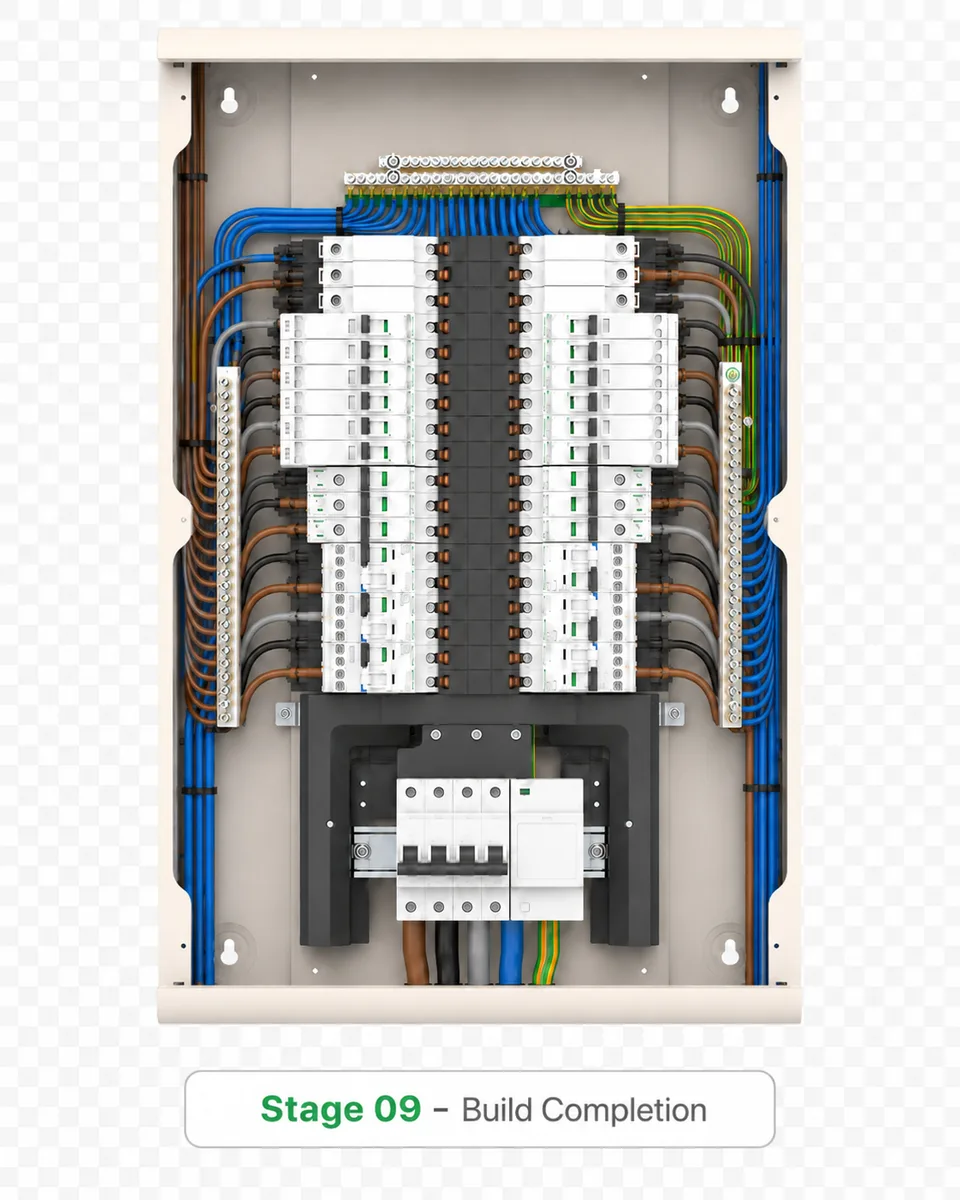 Fully wired LV distribution panel at build completion
